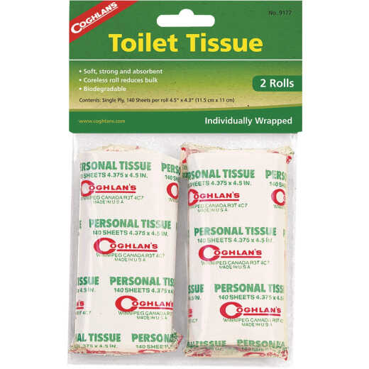 Coghlans 1-Ply Toilet Paper (2 Coreless Rolls)